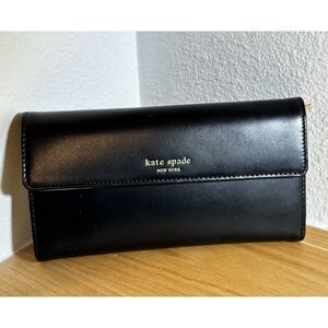 Kate Spade Flap Long Black Wallet EUC